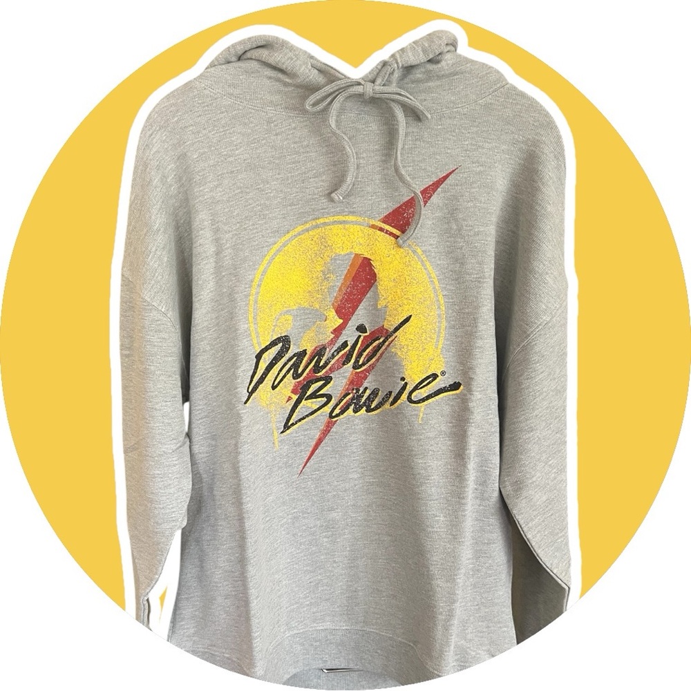 Vintage Canvas David Bowie Gray Graphic Hoodie Sweater